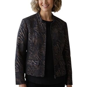 Alfred Dunner Women's size 12 Black Gold Animal Print Zipper Jacket Size 12